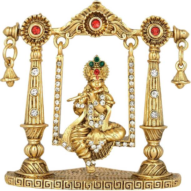 GCT Lord Krishna Idol on Jhula (B-100) Gold Metal Statu...