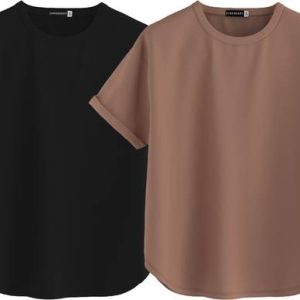 JUNEBERRY Pack of 2 Women Solid Round Neck Pure Cotton Multicolor...