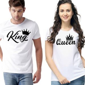 ATHLETIQO Pack of 2 Couple Printed Round Neck Polyester White T-S...
