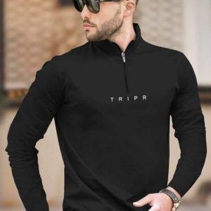 TRIPR Men Solid Henley Neck Cotton Blend Black T-Shirt