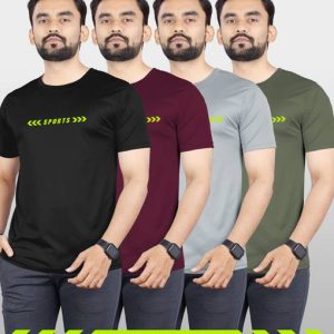 VeBNoR Pack of 4 Men Self Design Round Neck Polyester Multicol...