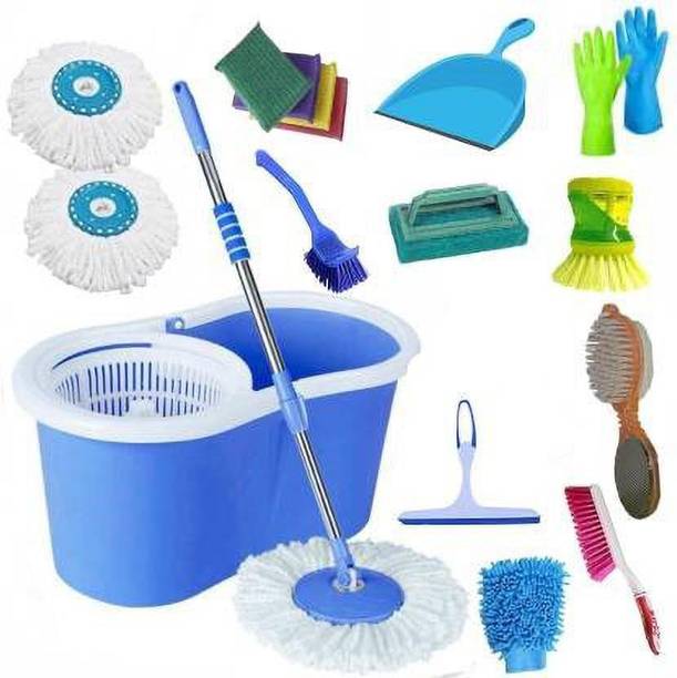 GTE Spin Floor Cleaning Easy Bucket Pvc Mop With 2 Micr...