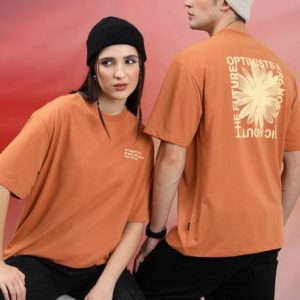 HIGHLANDER Couple Printed Round Neck Cotton Blend Brown T-Shirt