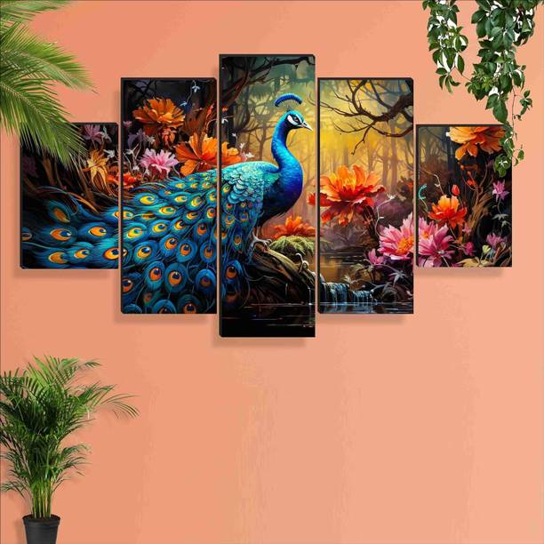SNDArt Set Of 5 Peacock Wall Paintings For Living Room ...