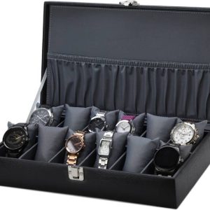 SHOPLX Men's and Women's Watch Box Holder Organizer Case in Bl...