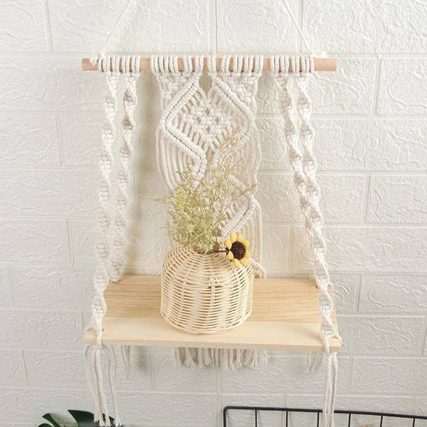 RAKANO Macramé Wooden Wall Hanging Shelf