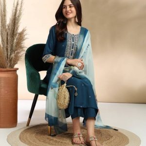 MOKOSH Women Silk Blend Kurta Pant Dupatta Set