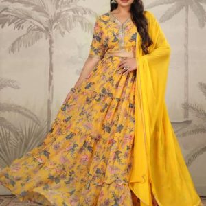 Janasya Floral Print Stitched Lehenga Choli
