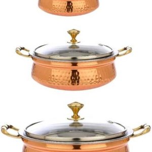 Heritage Mart Copper Steel Hammered Finish Handi with G...
