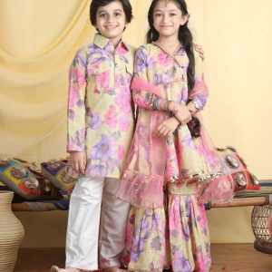 CUTIEKINS Girls Festive & Party Angarkha and Sharara Set