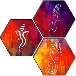 saf SET OF 3 HEXAGON GANESHA Embossed 21 inch x 21 inch...
