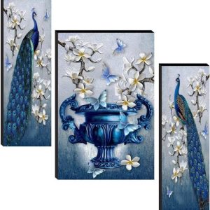 SNDArt (8675)Set Of 3 Peacock With Flower Pots Home Dec...