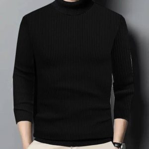 nikline Men Self Design High Neck Black Sweater