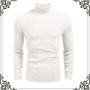 nikline Men Solid High Neck White Sweater