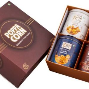 poppacorn Gourmet Popcorn Gift Pack Popcorn Brown Pack Nutty Choco Delight, Choco Crunch, Butter Toffee, Salted Caramel Popcorn