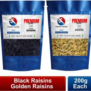 pranic foods Premium Dry Fruits Combo - Black Raisins & Golden Raisins - 200gm each (400gm) Raisins