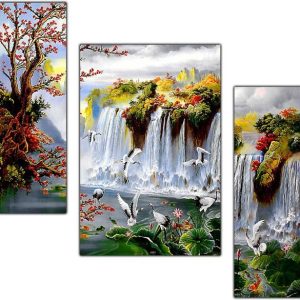 pnf Vastu Waterfall Landscape Scenery Painting MDF Pane...