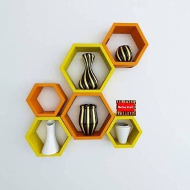 OnlineCraft wooden hexon shelf orange yellow Wooden Wal...