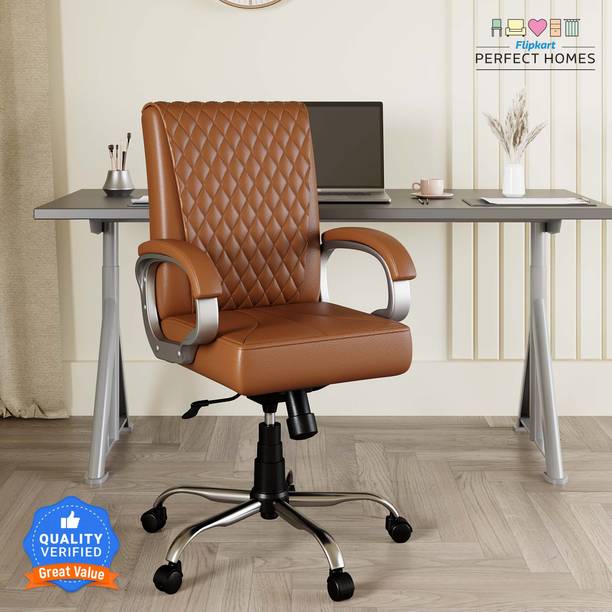 Flipkart Perfect Homes Liam Tan clour Split Leather Off...