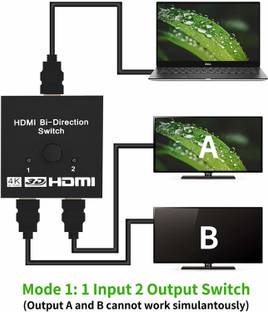 TERABYTE 4K HDMI Switch 3D - 2 Port Bi-Directional Manual Button HDMI Switch 2 in 1 Out or 1 in 2 Out ...