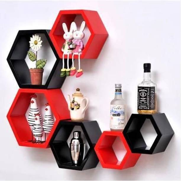 DECORASIA Beautiful Hexagon shape wooden wall shelves f...