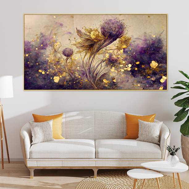Dekorstation Luxurious 3D Golden and Purple Floral Canv...