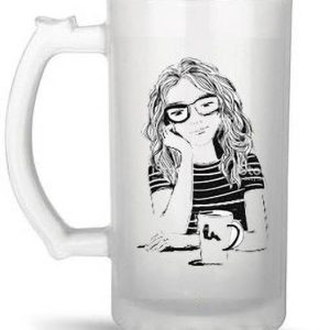 CHARMING Girl Sketch "Glass Frosted Printed Beer Perfec...