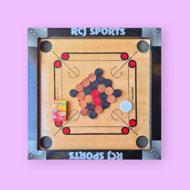 RCJ CARROM BOARD 20 INCH,24 PCS. WOODEN COIN,POWDER & S...