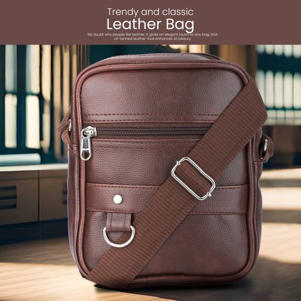 SHAMRIZ Brown Men Sling Bag Mini Leather Sling bag Side Sling B...
