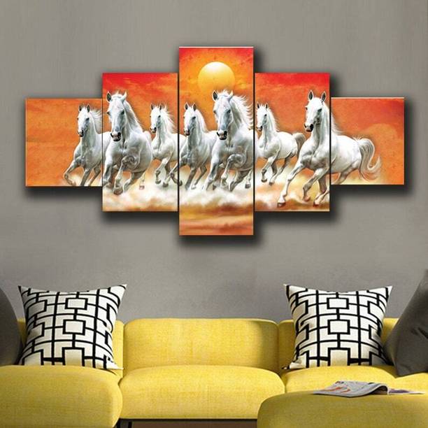 WALLSTOXX 7 Running Horse Sunrise Set of 5 Wall Paintin...