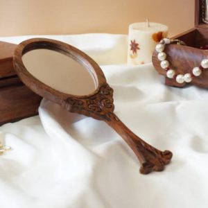 Culturway Wooden Carved Hand Mirror