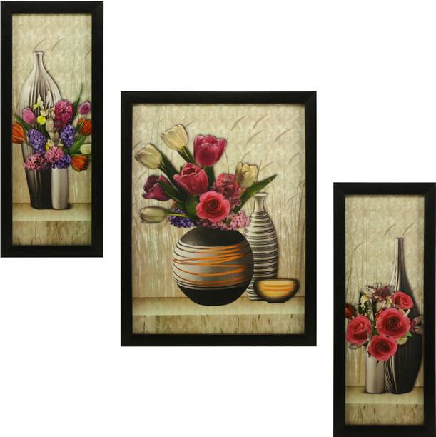 Indianara 3 PC SET OF FLORAL PAINTINGS WITHOUT GLASS (1...