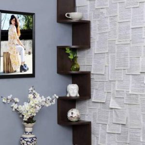 CLICKBAZZAR Wooden Corner Mount Wall Shelves Zigzag Sha...