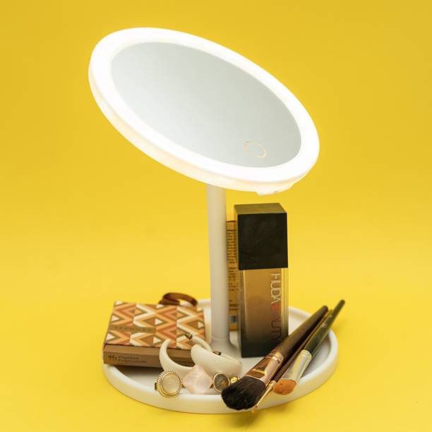 Stelliferous Round Vanity Mirror with 3-LED & Storage T...