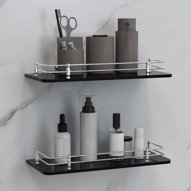 Plantex Premium Black Glass Shelf for Bathroom/Kitchen/...