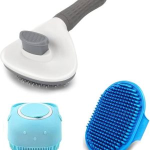 PetJoy 3Pcs Pet Grooming Combo-(Oval Slicker, Massage B...