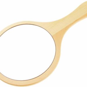 Red Square Wooden Handle Portable Round Cosmetic Mirror...