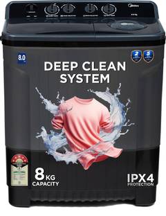 Midea 8 kg Semi Automatic Top Load Washing Machine Black, Grey
