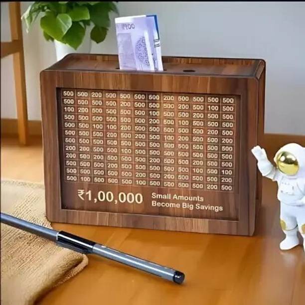 HRN Wooden Money Saving Box | Counting target money box...