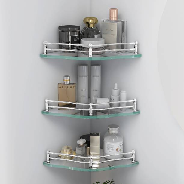 Plantex Premium Flower Transparent Glass Corner Shelf f...