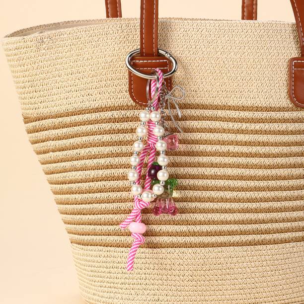 Salty Charming Pink & White Pearls Purse Charm Key Chai...