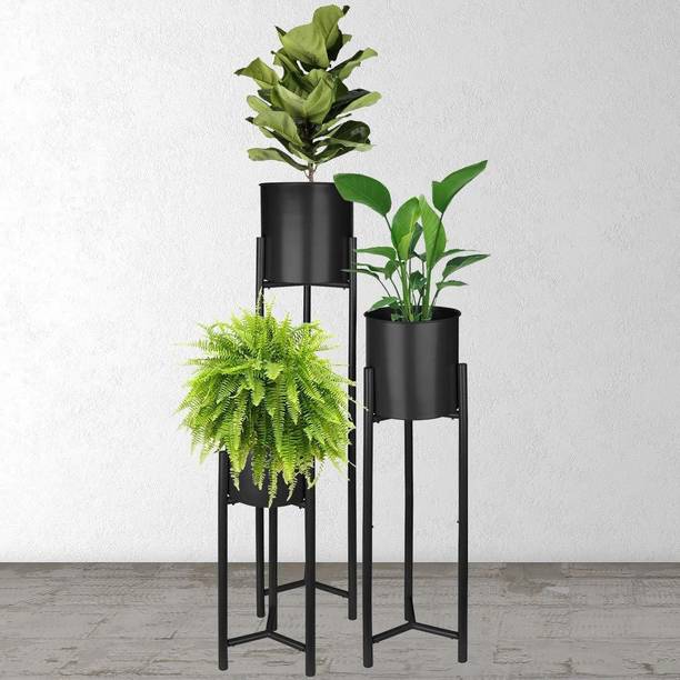 EzzuCrafts Metal Plant Stand Rack, Black, standard, Cas...