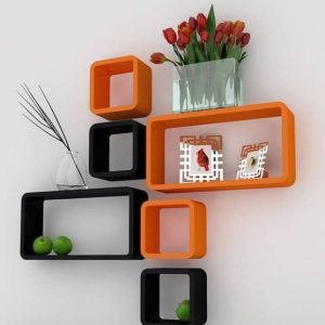 Maaz Handicrafts Black And Orange Cube Shape Wall Shelv...