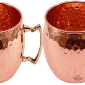 IndianArtVilla Set Of 2 Pure Copper Round Hammered Mosc...
