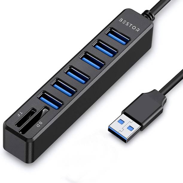 Bestor 8 IN 1-6-Port USB 3.0 Hub with SD/TF Card Reader...